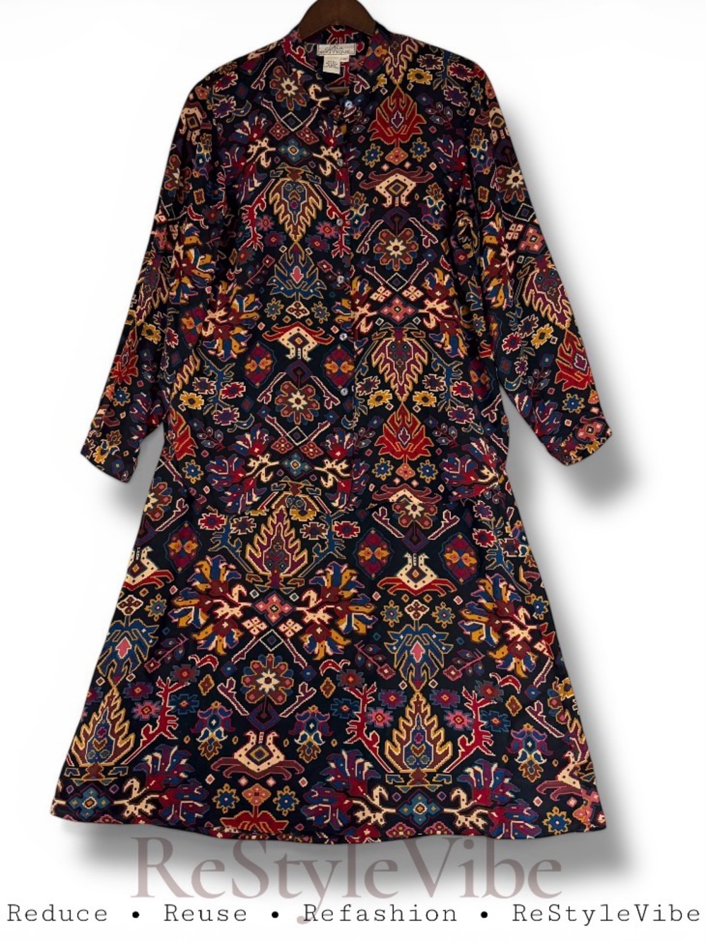 SILK BOUTIQUE Women’s Size M Set Top Skirt Blouse 100% Silk VINTAGE 80s Button